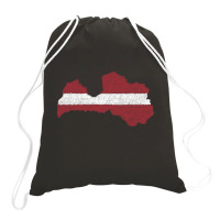 Latvia Map Flag Drawing Line Art Drawstring Bags | Artistshot