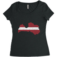 Latvia Map Flag Drawing Line Art Women's Triblend Scoop T-shirt | Artistshot