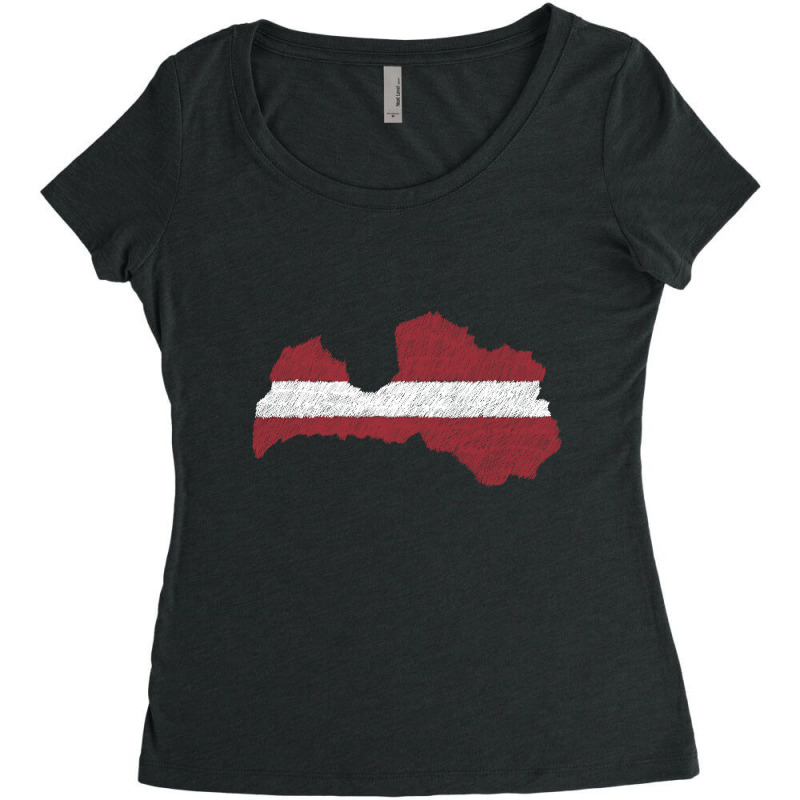 Latvia Map Flag Drawing Line Art Women's Triblend Scoop T-shirt by Erwin Saputra Art | Artistshot