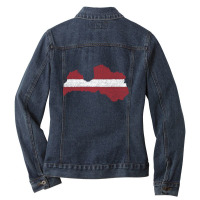 Latvia Map Flag Drawing Line Art Ladies Denim Jacket | Artistshot