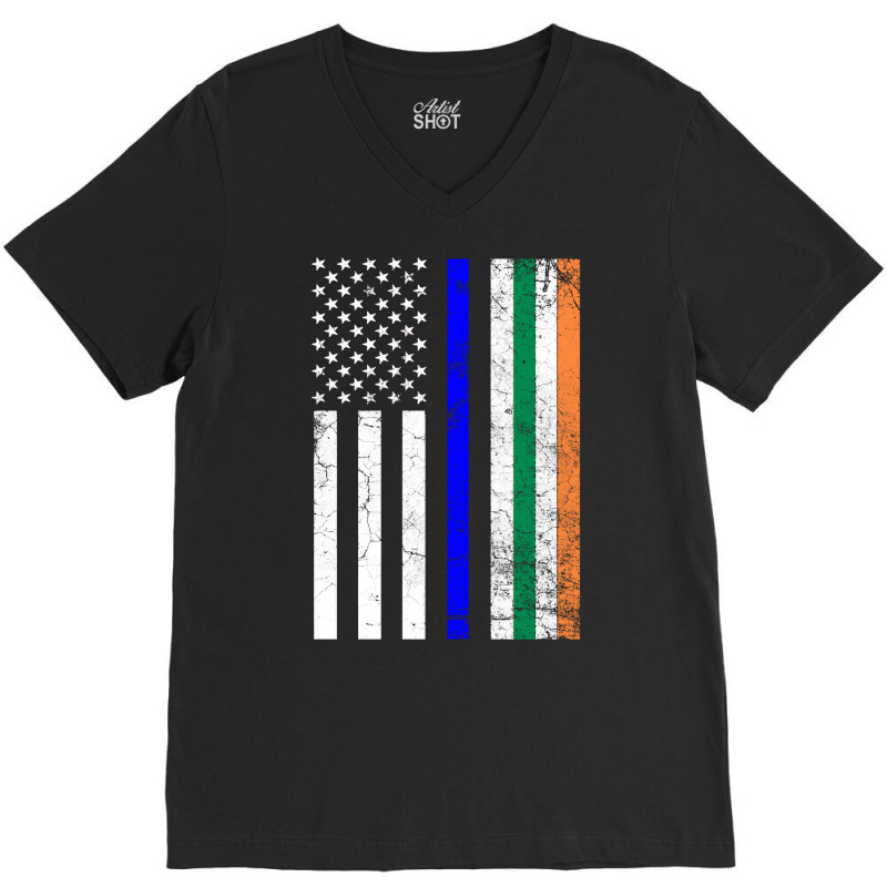 Irish American Flag Thin Blue Line Police St. Patrick's Day Long Sleev V-neck Tee | Artistshot