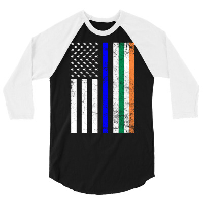 Irish American Flag Thin Blue Line Police St. Patrick's Day Long Sleev 3/4 Sleeve Shirt Designed By Tamkyfashions