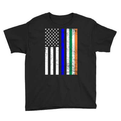 Irish American Flag Thin Blue Line Police St. Patrick's Day Long Sleev Youth Tee Designed By Tamkyfashions