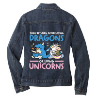 Somewhere Between Dragons And Unicorns Dragon Unicorn Ladies Denim Jacket | Artistshot