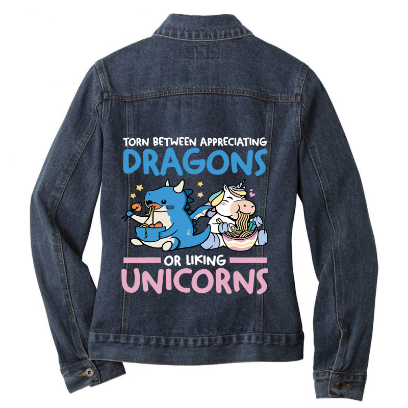 Somewhere Between Dragons And Unicorns Dragon Unicorn Ladies Denim Jacket by AURRADILLARD | Artistshot