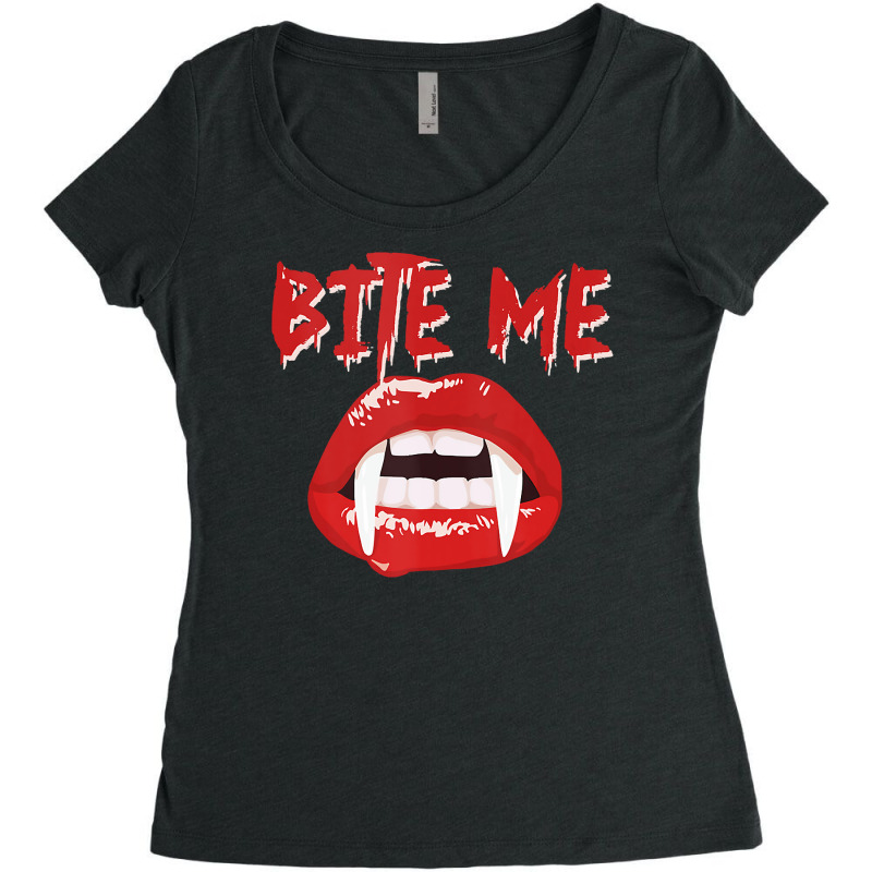 Bite Me Funny Halloween Vampire Bite Me Women's Triblend Scoop T-shirt by KimberleeWilson786 | Artistshot