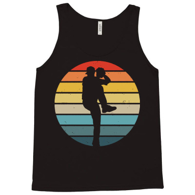 Baseball T  Shirt Baseball Silhouette On A Distressed Retro Sunset Des Tank Top Designed By Mschmeler703
