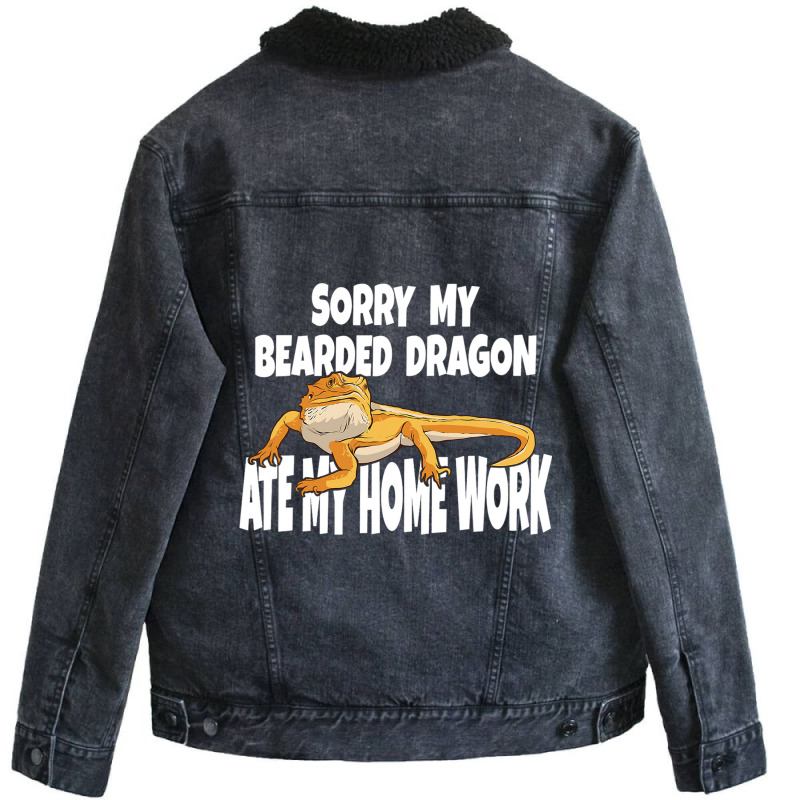 Sorry My Bearded Dragon Ate My Home Work Bearded Dragon Unisex Sherpa-Lined Denim Jacket by AURRADILLARD | Artistshot