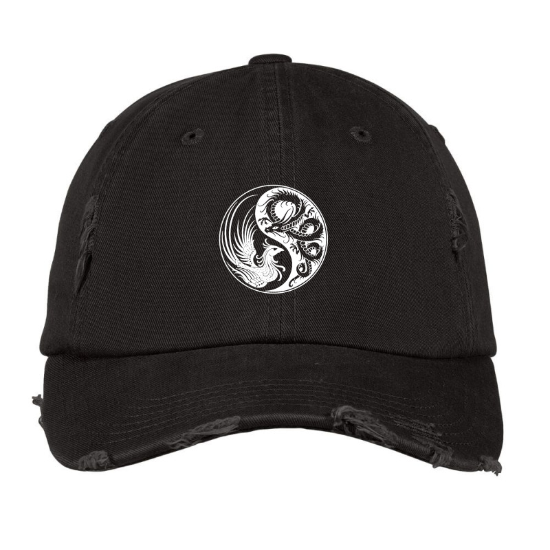 White And Black Dragon Phoenix Yin Yang Vintage Cap by putrimeheng | Artistshot