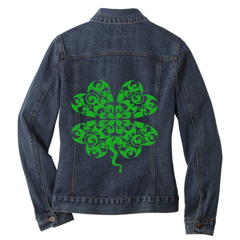 St Patricks Day Dragon Shamrock Clover Irish Ladies Denim Jacket by AURRADILLARD | Artistshot