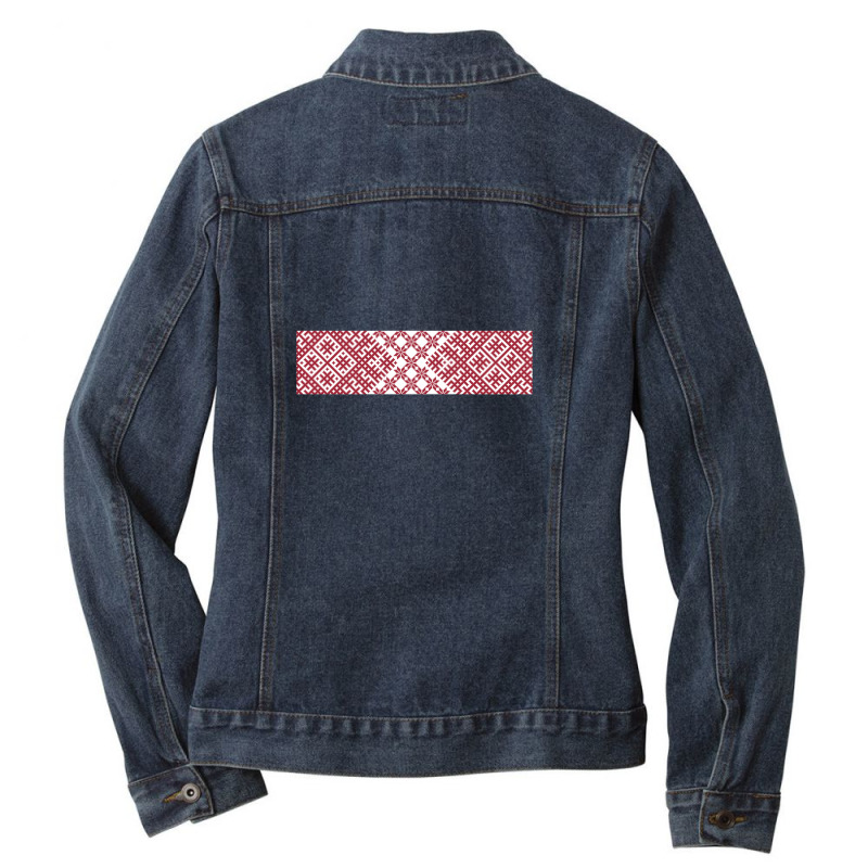 Red Latvian Lielvarde Belt Motif Ladies Denim Jacket by PeteBabic | Artistshot