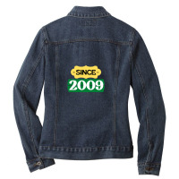 Since 2009 Birthday Retro Black Yellow Green White Ladies Denim Jacket | Artistshot