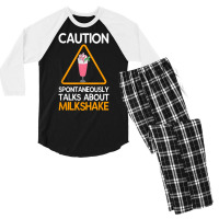 Caution Spontaneously Talks About Milkshake T Shirt Men's 3/4 Sleeve Pajama Set | Artistshot