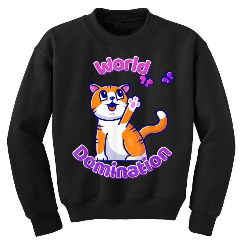 Cat And Butterflies World Domination Cute Colorful Cartoon T Shirt Youth Sweatshirt by alph0r9bang | Artistshot