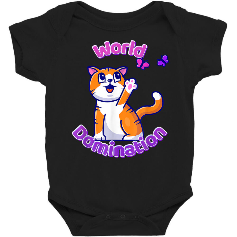 Cat And Butterflies World Domination Cute Colorful Cartoon T Shirt Baby Bodysuit by alph0r9bang | Artistshot