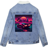 Car Retro Synthwave Unisex Sherpa-lined Denim Jacket | Artistshot