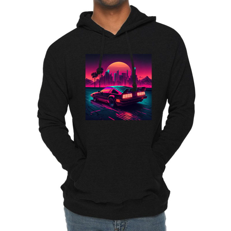 Car Retro Synthwave Lightweight Hoodie by Agus Creative | Artistshot