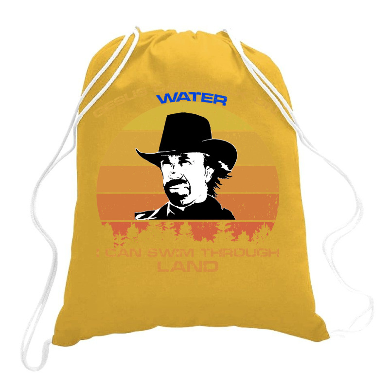 Chuck Norris  Walker Texas Ranger Funny T Shirt  Gesus Can Walk On Wat Drawstring Bags | Artistshot