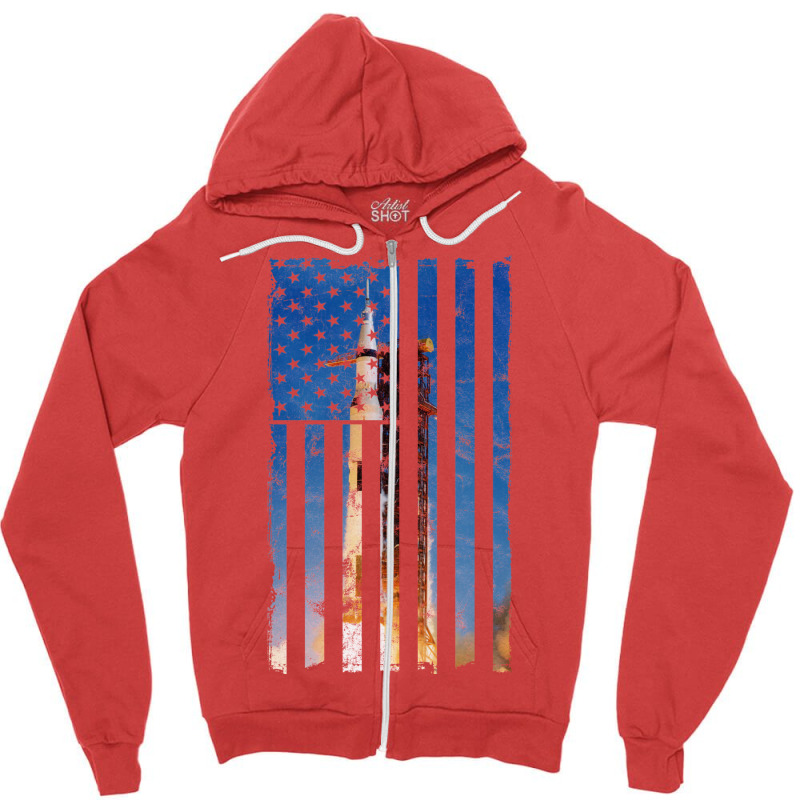 Apollo 11 Saturn V Liftoff 50th Anniversary Vintage Flag Zipper Hoodie by ghanimshorgok | Artistshot