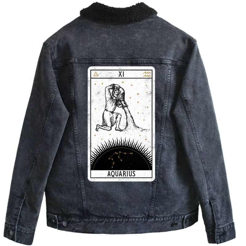 Aquarius Distressed Goth Tarot Zodiac Sign Unisex Sherpa-Lined Denim Jacket by ghanimshorgok | Artistshot