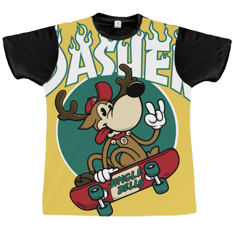 Dasher   Skateboarding Reindeer   Funny Xmas Cartoon Graphic T-shirt | Artistshot