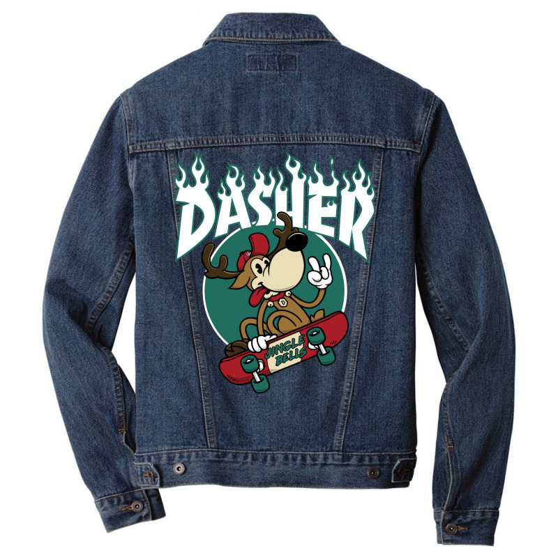 Dasher   Skateboarding Reindeer   Funny Xmas Cartoon Men Denim Jacket | Artistshot