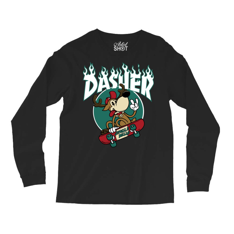 Dasher   Skateboarding Reindeer   Funny Xmas Cartoon Long Sleeve Shirts | Artistshot