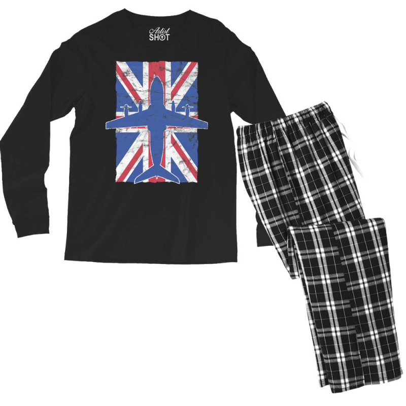 A400 Atlas Airplane Raf British Union Jack Vintage Flag Men's Long Sleeve Pajama Set by ruprairosittp | Artistshot