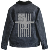 Ac 130 Spectre Gunship Airplane Vintage Flag Design Unisex Sherpa-lined Denim Jacket | Artistshot