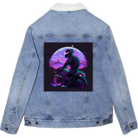 Motorcycle Retro Synthwave Unisex Sherpa-lined Denim Jacket | Artistshot