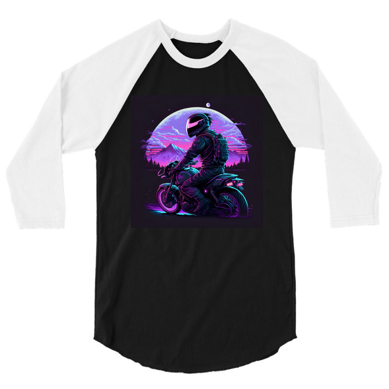 Motorcycle Retro Synthwave 3/4 Sleeve Shirt by Agus Creative | Artistshot