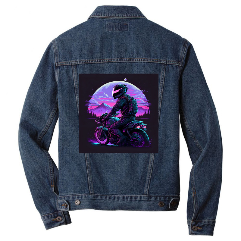 Motorcycle Retro Synthwave Men Denim Jacket by Agus Creative | Artistshot