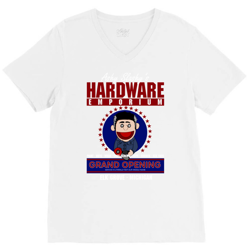 Ashy Slashy's Hardware Emporium V-Neck Tee by ghanimshorgok | Artistshot