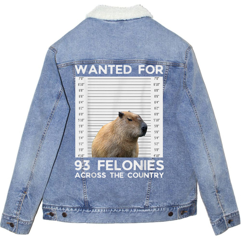 Capybara Mugshot Wanted For 93 Felonies Across The Country T Shirt Unisex Sherpa-lined Denim Jacket | Artistshot