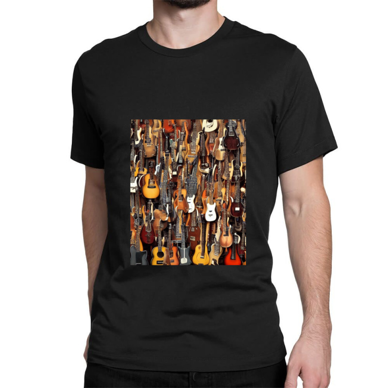 Electric Acoustic Guitar Display Paul Guitar Collage Store Shop Blues  Classic T-shirt by MichaelGatineau | Artistshot