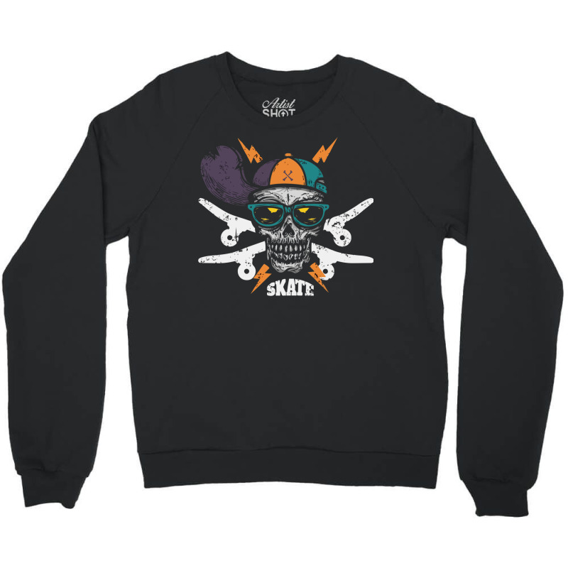 Skateboarding Skull Crewneck Sweatshirt | Artistshot