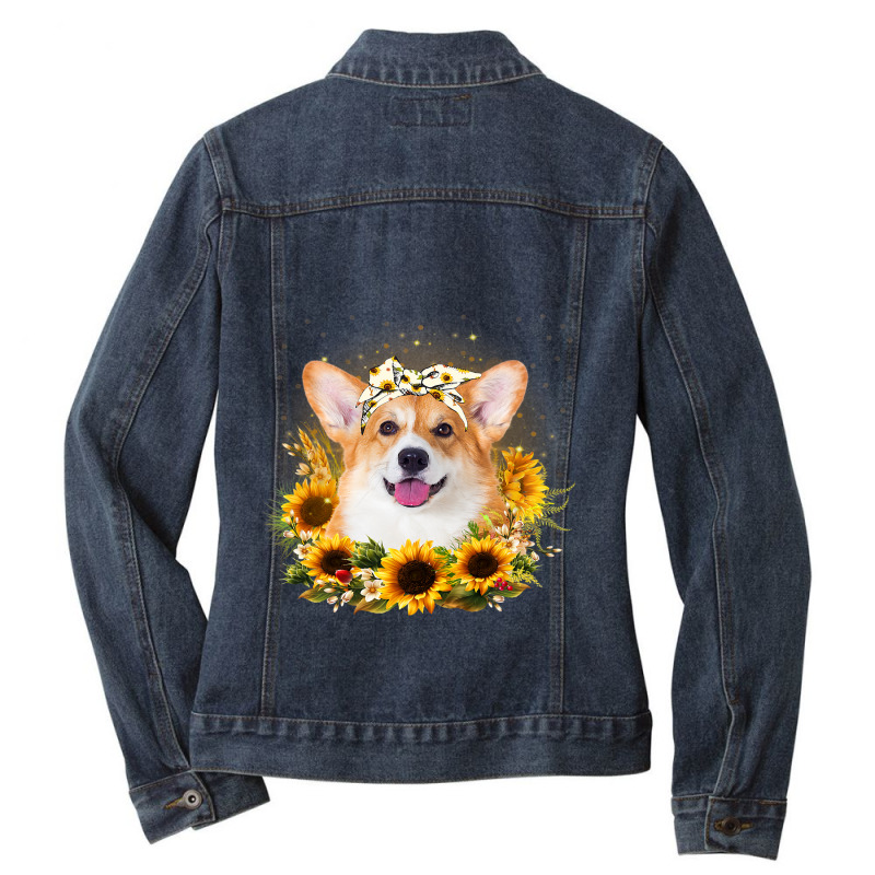 Sunflower Welsh Corgi Dog Mothers Day For Women Ladies Denim Jacket by AURRADILLARD | Artistshot