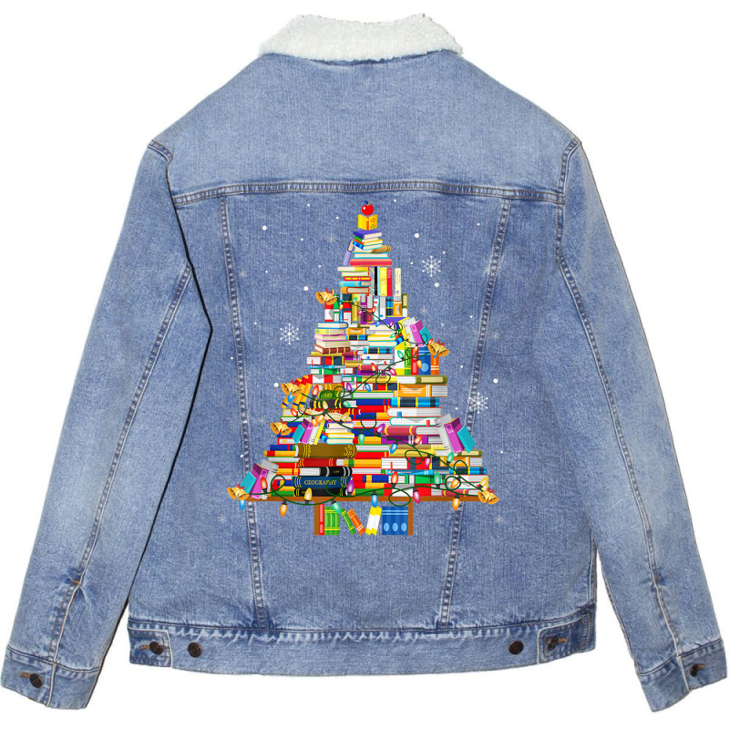 Christmas Library Tree Lights For Librarian And Book Lover T Shirt Unisex Sherpa-Lined Denim Jacket by chomibe | Artistshot