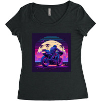 Motorcycle  Retro Synthwave Women's Triblend Scoop T-shirt | Artistshot