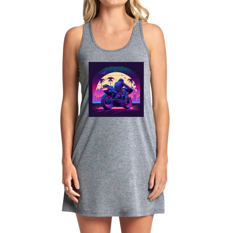 Motorcycle  Retro Synthwave Tank Dress by Agus Creative | Artistshot