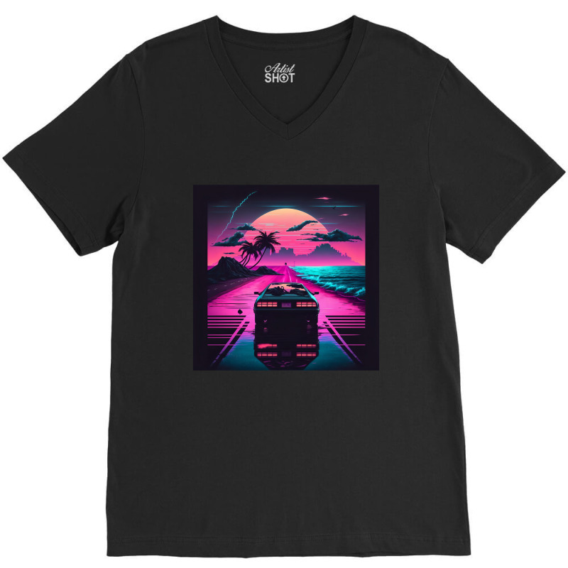 Car  Retro Synthwave V-Neck Tee by Agus Creative | Artistshot