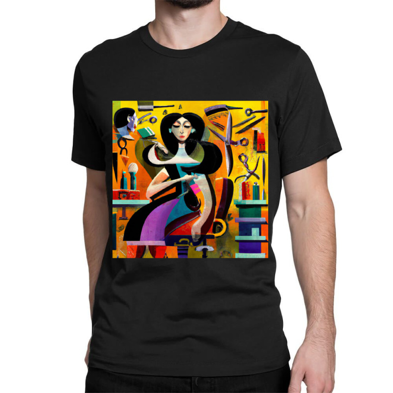 Woman In A Barbershop Classic T-shirt by apolitery | Artistshot