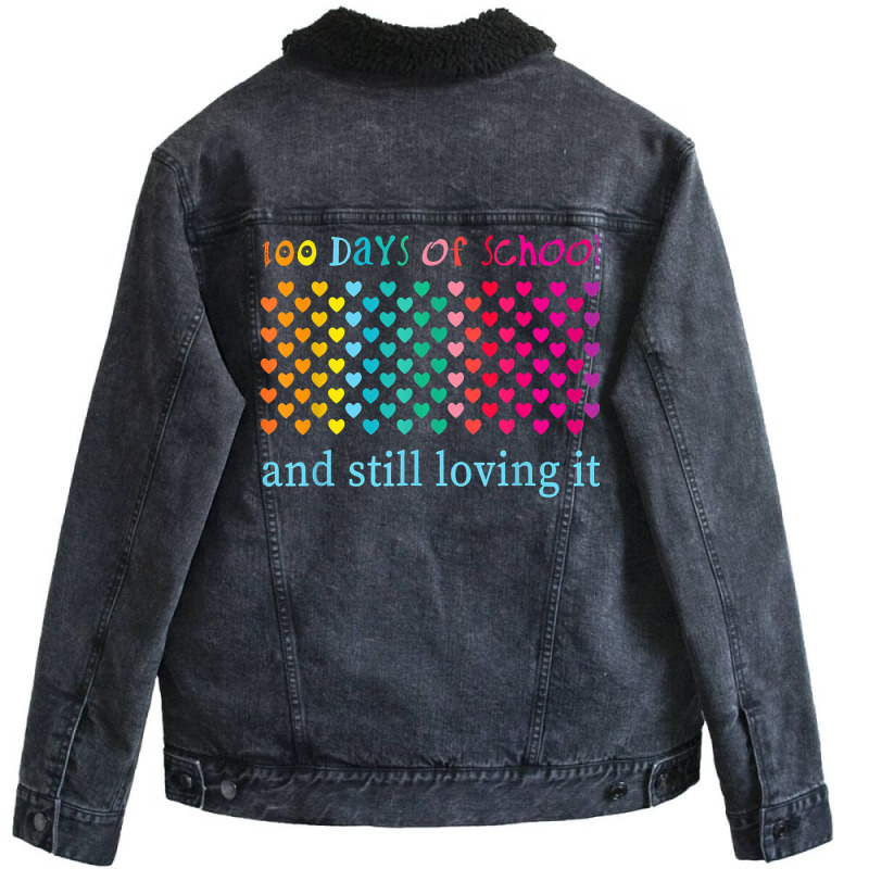 Hearts 100 Days Of School And Still Loving It Teacher Kids T Shirt Unisex Sherpa-lined Denim Jacket | Artistshot