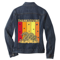 Thanksgiving Retro Dragon Matching Family Pajamas Ladies Denim Jacket | Artistshot