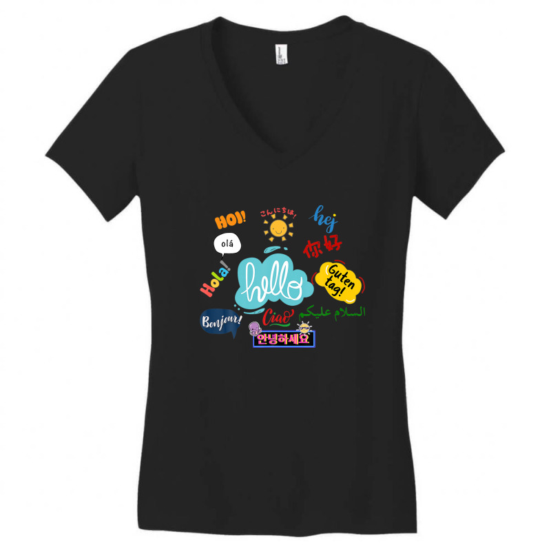 Hello Multilingual Learner Teacher Traveler Back To School Women's V-Neck T-Shirt by laltawernigo | Artistshot