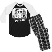 Watch Tv   They Live   Side Men's 3/4 Sleeve Pajama Set | Artistshot