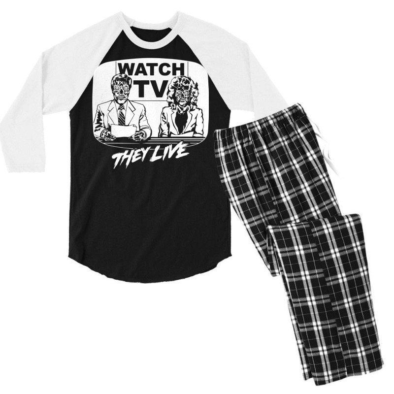 Watch Tv   They Live   Side Men's 3/4 Sleeve Pajama Set | Artistshot