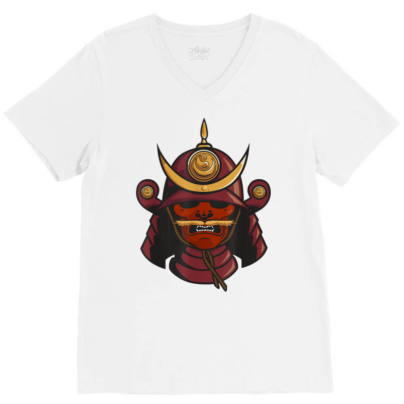 Samurai Warrior Mask Japan Yoroi Menpo T Shirt V-Neck Tee by polioukhi | Artistshot