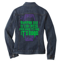 Vampire Sex Is Like Pizza   Funny Goth Vampire   Vintage Distressed Ladies Denim Jacket | Artistshot