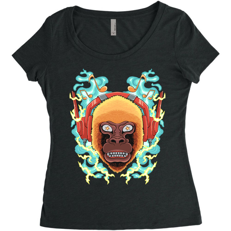 The Monkey Listens To Music Angry Ape Gorilla King Zoo Women's Triblend Scoop T-shirt by AURRADILLARD | Artistshot